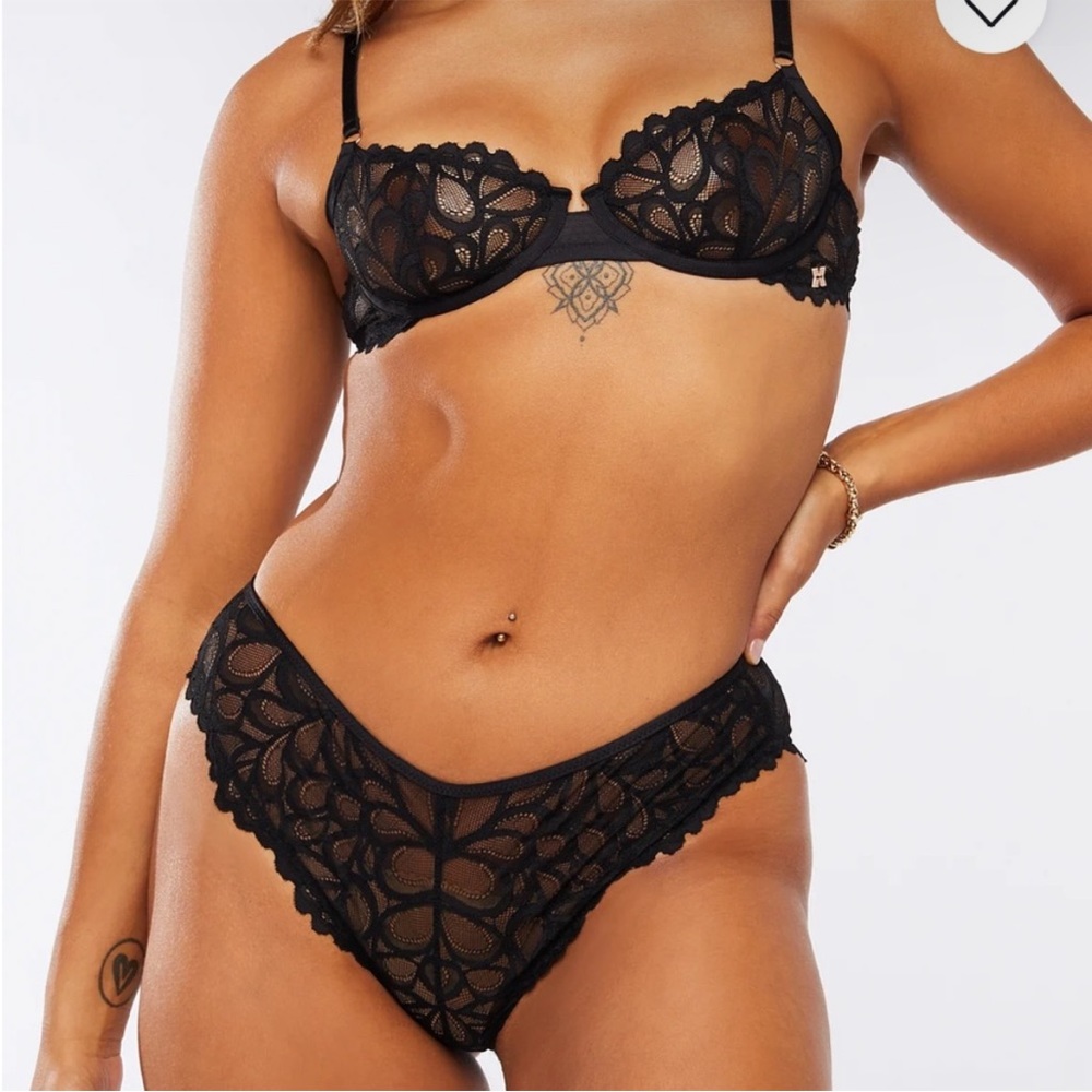 Savage Lingerie Set & Not Sorry Lace Cheeky + Unlined Lace Balconette Bra Black